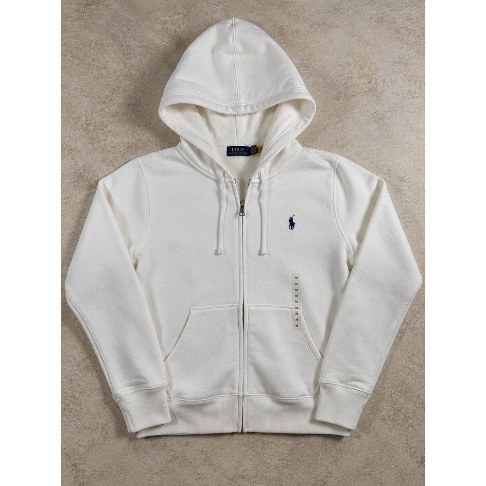 Polo Ralph Lauren Mens M White Fleece Full Zip Hoodie Pony Logo Sweatshirt 2025